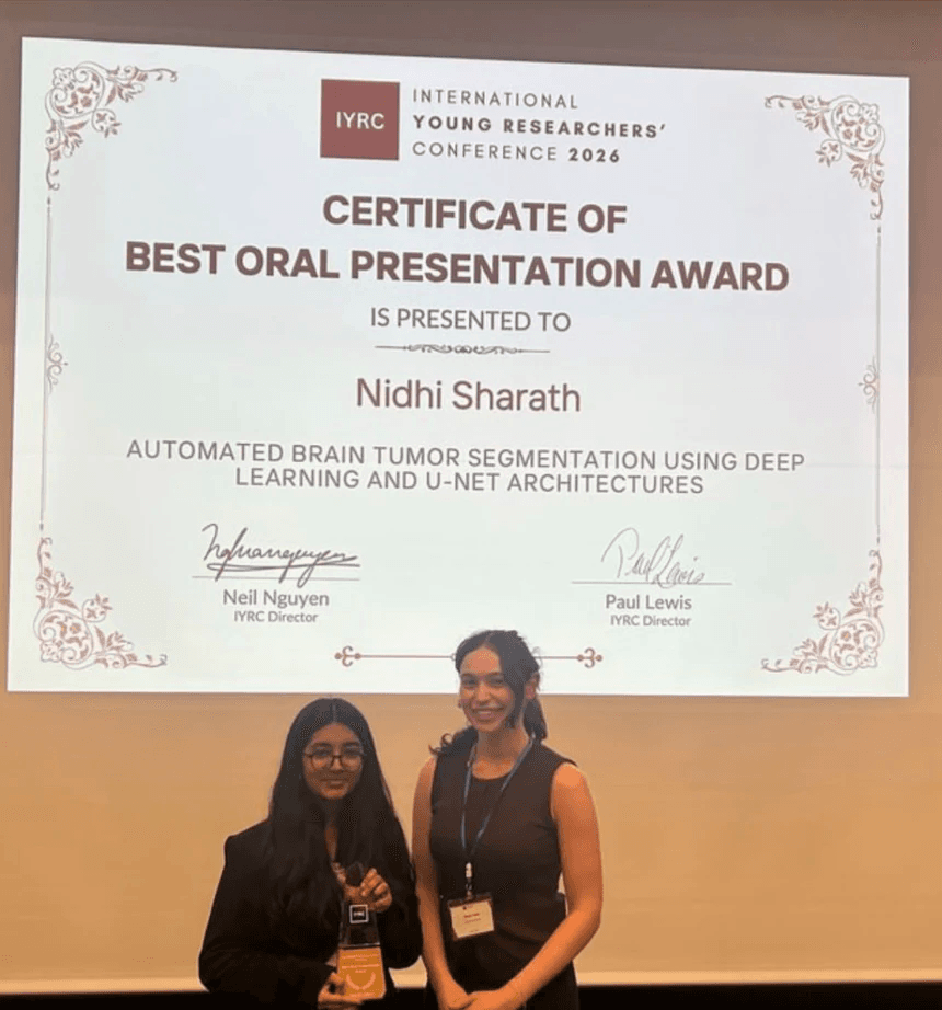 Nidhi Sharath with her Best Presentation Award